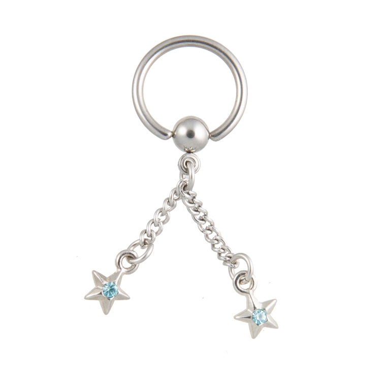 piercing ring mit zwei ketten und zwei sterne